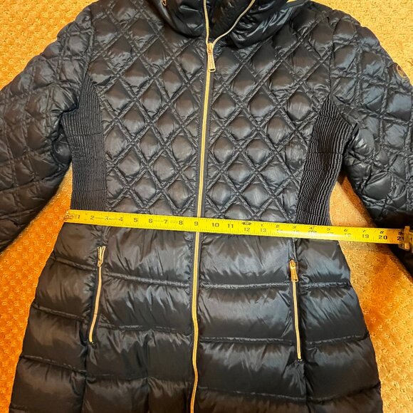 Michael Kors Jacket Women's L Navy Packable Down Fill Hooded Puffer Coat Long - Picture 15 of 16